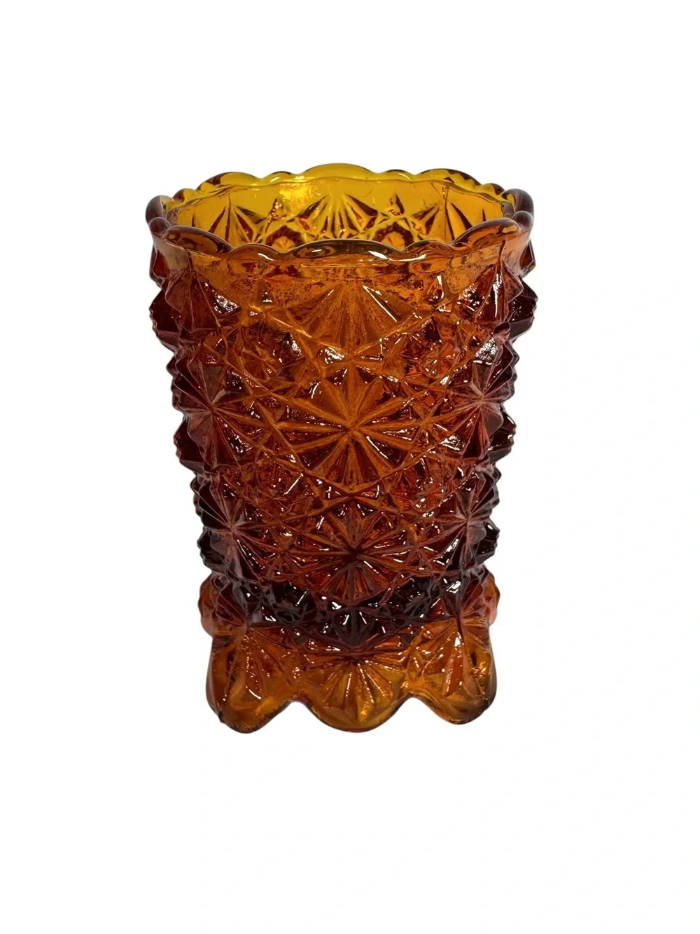 Vintage Amber Glass Starburst Votive Candle Holder Fairy Lamp Base